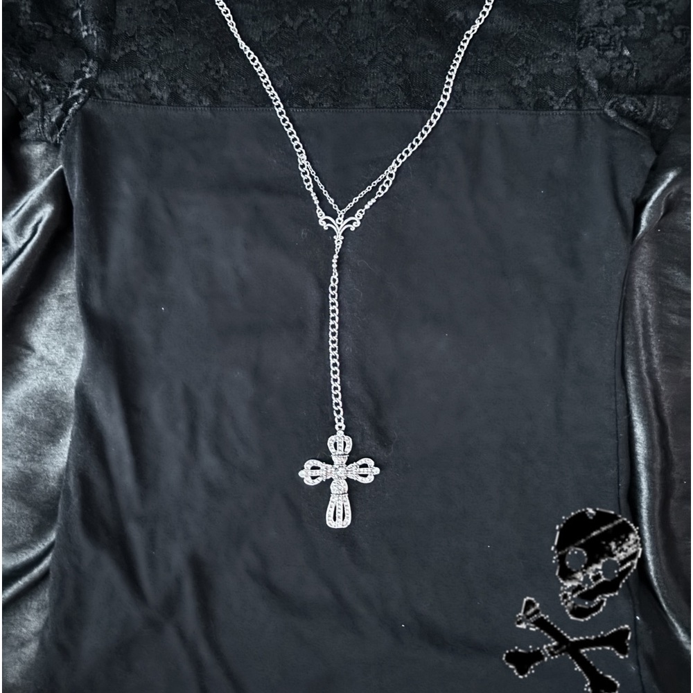 Rhinestone Cross Rosary Necklace